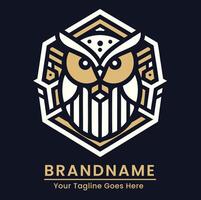 Geometric owl logo with a hexagonal frame and intricate detailing perfect for branding vector