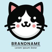 cat logo with a cheerful expression cat color black and white vector