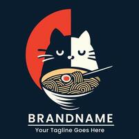 Creative cat logo with noodles in a bowl perfect for modern and unique food branding vector