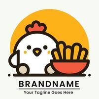 Cute chicken logo with a bowl of fries ideal for fast food branding vector
