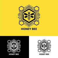 hexagon honey bee logo with hexagon motif perfect for dynamic branding vector