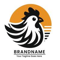 Modern chicken logo with a warm orange background for casual dining branding vector