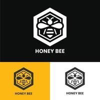 Bold stylish honey bee logo with hexagon motif perfect for dynamic branding vector