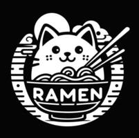 Modern logo of a cat with a bowl of ramen and chopsticks in design vector