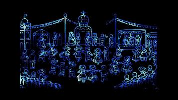 Glowing looping Tanabata day Festivals with traditional dances and performances. neon frame effect, black background. video