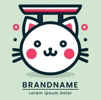 Adorable and playful cat logo with a charming expression and japan elements vector