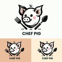 Fun chef pig logo with fork and spoon perfect for food-related businesses and branding vector