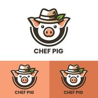 Logo Chef Pig featuring a pig with a hat and a leaf detail blending elegance with a touch of nature perfect for eco-friendly culinary brands vector