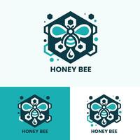 Modern honey bee logo with a vibrant hexagonal design suitable for trendy and dynamic branding vector