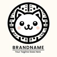 Cute and friendly cat logo with a charming smile and modern elements vector