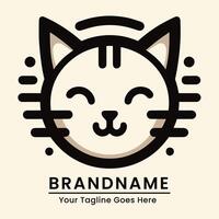 Smiling cat logo with minimalistic lines and a warm friendly expression vector