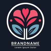 Elegant floral logo with a heart shaped bloom and balanced leaves vector