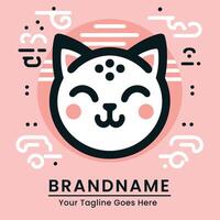 Cute and cheerful cat logo with a happy expression and minimalistic style vector