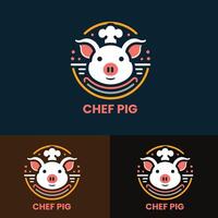 Chef pig logo wearing a chef hat smiling cartoon pig professional mascot design vector