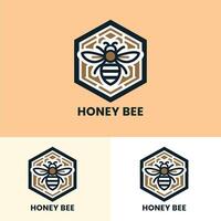 Honey bee logo with a clean design and hexagon pattern ideal for versatile branding needs vector