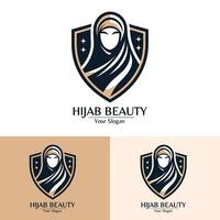 The Hijab Beauty logo with a shield and star motif combines traditional and modern elements giving the impression of elegance and confidence vector