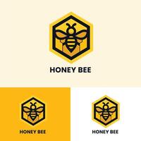 Minimalist honey bee logo with a yellow hexagon ideal for clean and modern branding vector