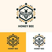 Modern honey bee logo with a detailed hexagon pattern perfect for branding and marketing vector