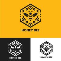 Elegant honey bee logo with hexagon motif perfect for sophisticated branding and identity vector