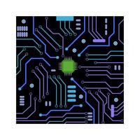 Colored motherboard, part of computers detail. of computer part, hardware circuit, technology electronic system, pc desktop integrated device, board semiconductor and transistor illustration vector