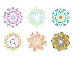 Colored flower or mandala, intricate design pattern collection of round intricate mandala, element pattern oriental, illustration vintage, coloring retro vector