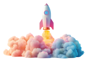 launch rocket with colorful clouds isolated on transparent background png