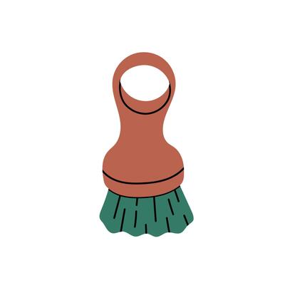 Hand washing brush with handle and bristle. Manual cleaning tool for housework. Household supply. Flat illustration isolated on white background