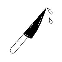 Bloody knife in black and white doodle style. Murder weapon with red blood stains. Criminal illustration. Clipart image isolated on white background vector