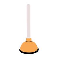 Plunger, pumping plumbing tool for toilet and sink unclog. Cleaning draining cup on pole, stick. Clog suction, sanitary appliance. Flat graphic illustration isolated on white background vector