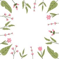 Gentle spring flowers frame. template for greeting card on white background. vector