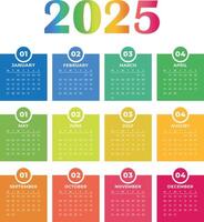 Calendar Design, 2025 Calendar, Colorful 2025 Calendar, 2025 colorful calendar design vector