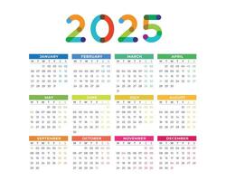 2025 Calendar, 2025 colorful calendar design, Calendar 2025, Calendar Design, 2025 vector