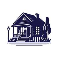a house with a fence and trees in the background vector