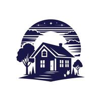 a house with a fence and trees in the background vector