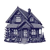 a house with a fence and trees in the background vector
