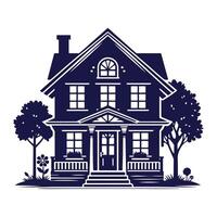 a house with a fence and trees in the background vector