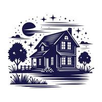 a house with a fence and trees in the background vector