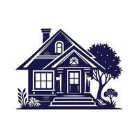 a house with a fence and trees in the background vector