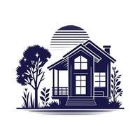 a house with a fence and trees in the background vector