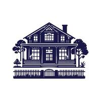 a house with a fence and trees in the background vector