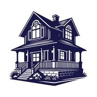 a house with a fence and trees in the background vector