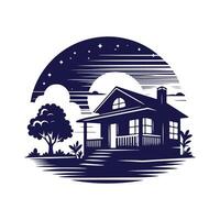 a house with a fence and trees in the background vector