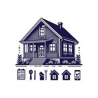 a house with a fence and trees in the background vector