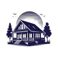 a house with a fence and trees in the background vector