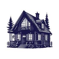a house with a fence and trees in the background vector