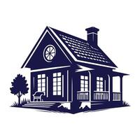 a house with a fence and trees in the background vector