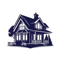 a house with a fence and trees in the background vector