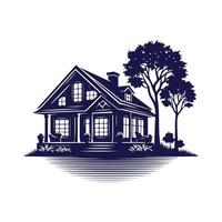 a house with a fence and trees in the background vector