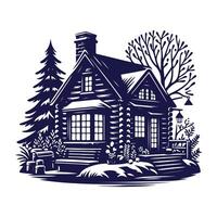 a house with a fence and trees in the background vector