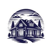 a house with a fence and trees in the background vector
